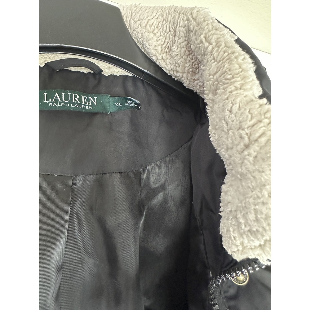 Lauren Ralph Lauren Down Puffer Coat Sherpa Faux Fur Hood Black Women's Size XL - Picture 14 of 16